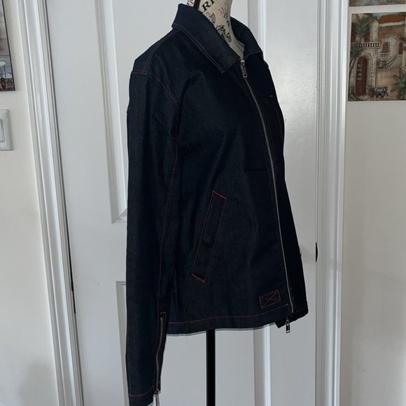 Simons NV Campaign Deep Denim Blue Women’s Jacket Red Contrast Stitching Y2K - Picture 4 of 9